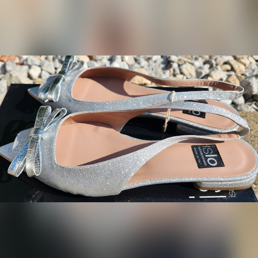 🇮🇹ISLO ISABELLA LORUSSO open toe flat slingback silver metallic sandals in 38 - Picture 12 of 15